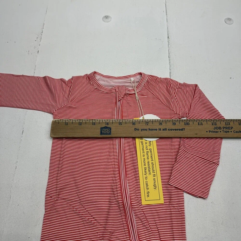 The Uptown Baby Sleeper Baby Girls 6-12M Red Stripe Bamboo Zip One Piece Pajamas